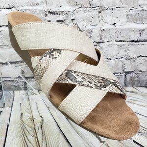 Aerosoles Sandals Women’s 10 M NEW Beige Snakeskin Wedge Slip-On Slide Comfort